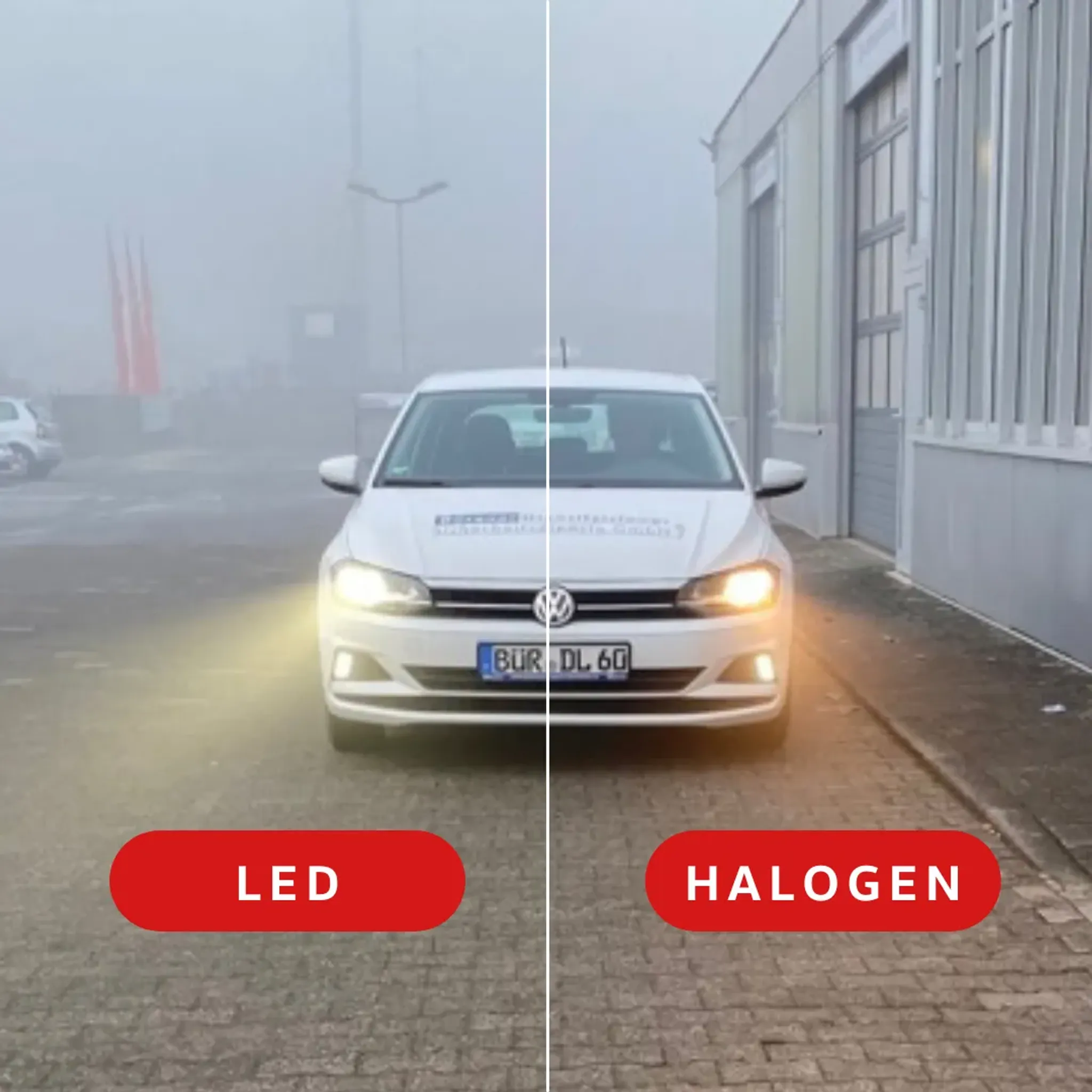 Vergleich Halogen- mit LED-Scheinwerfer