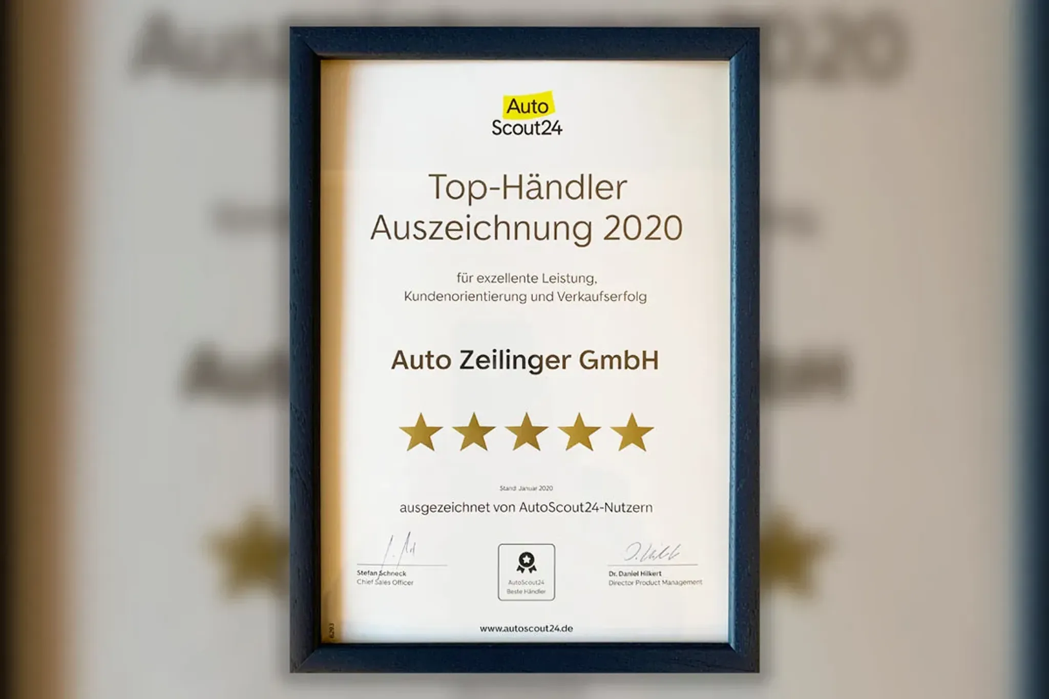 Auszeichnung von Autoscout24 als top Händler 2020