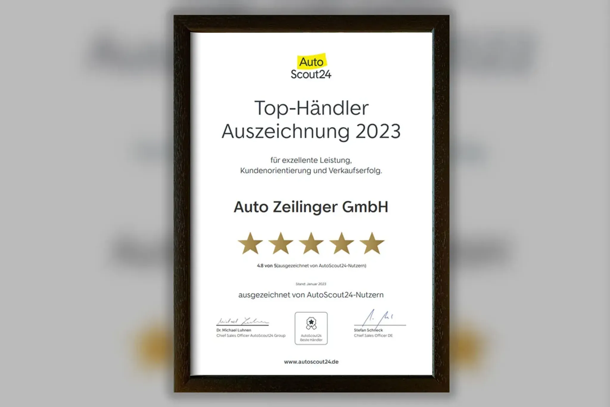 AUSZEICHNUNG VON AUTOSCOUT24 ALS TOP-HÄNDLER 2023