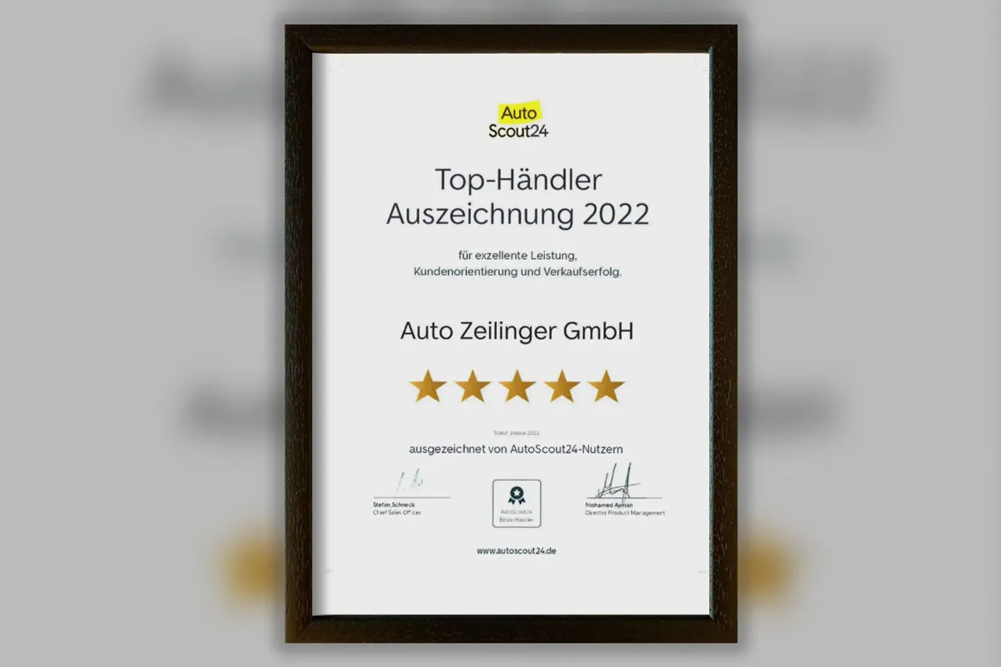 AUSZEICHNUNG VON AUTOSCOUT24 ALS TOP-HÄNDLER 2022