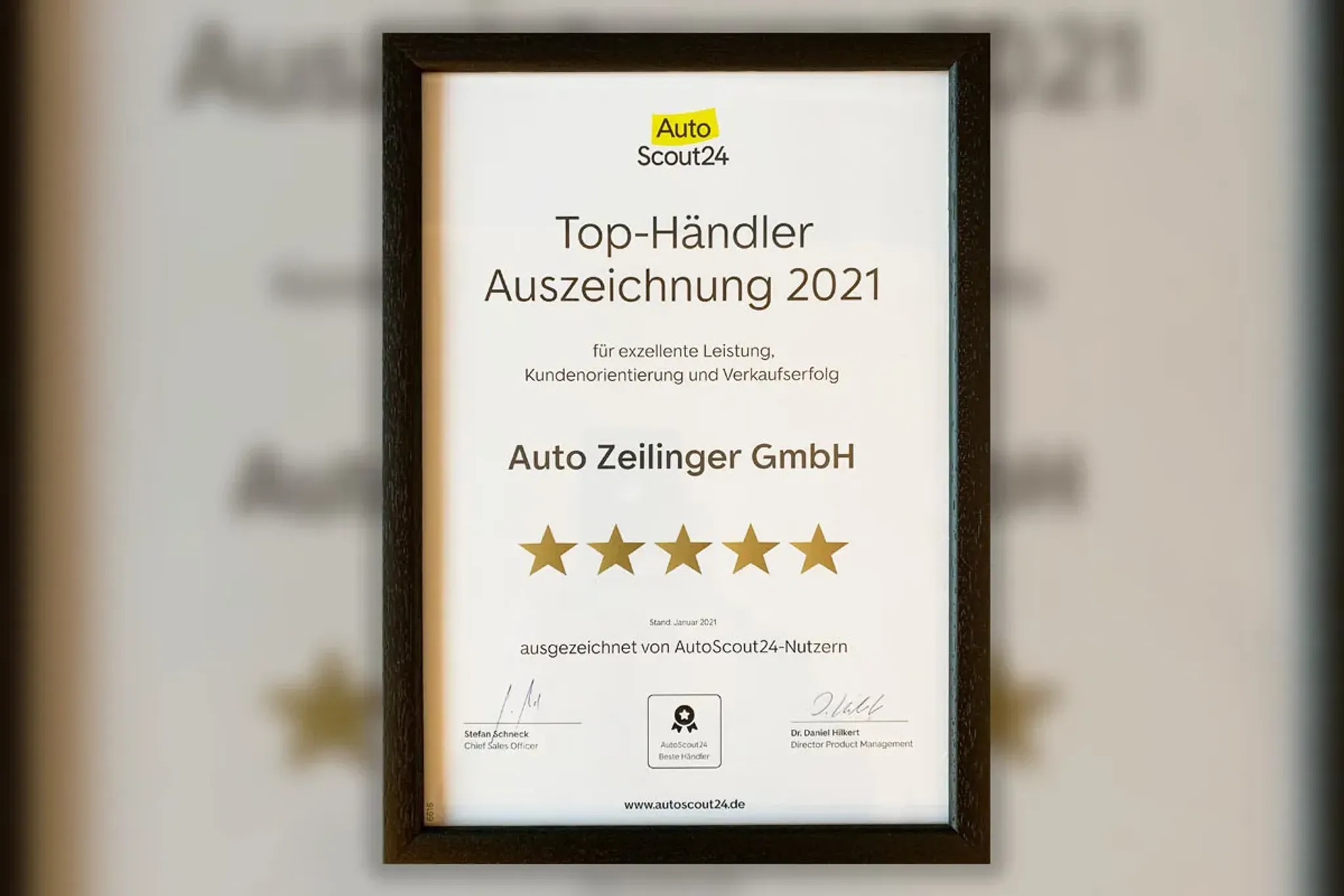 AUSZEICHNUNG VON AUTOSOUT24 ALS TOP-HÄNDLER 2021