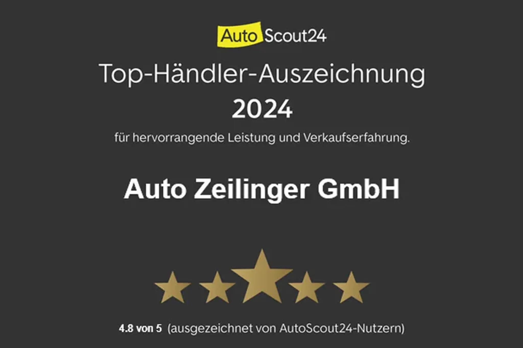 Bild der Auszeichnung von Autoscout 24 mit fünf Sternen