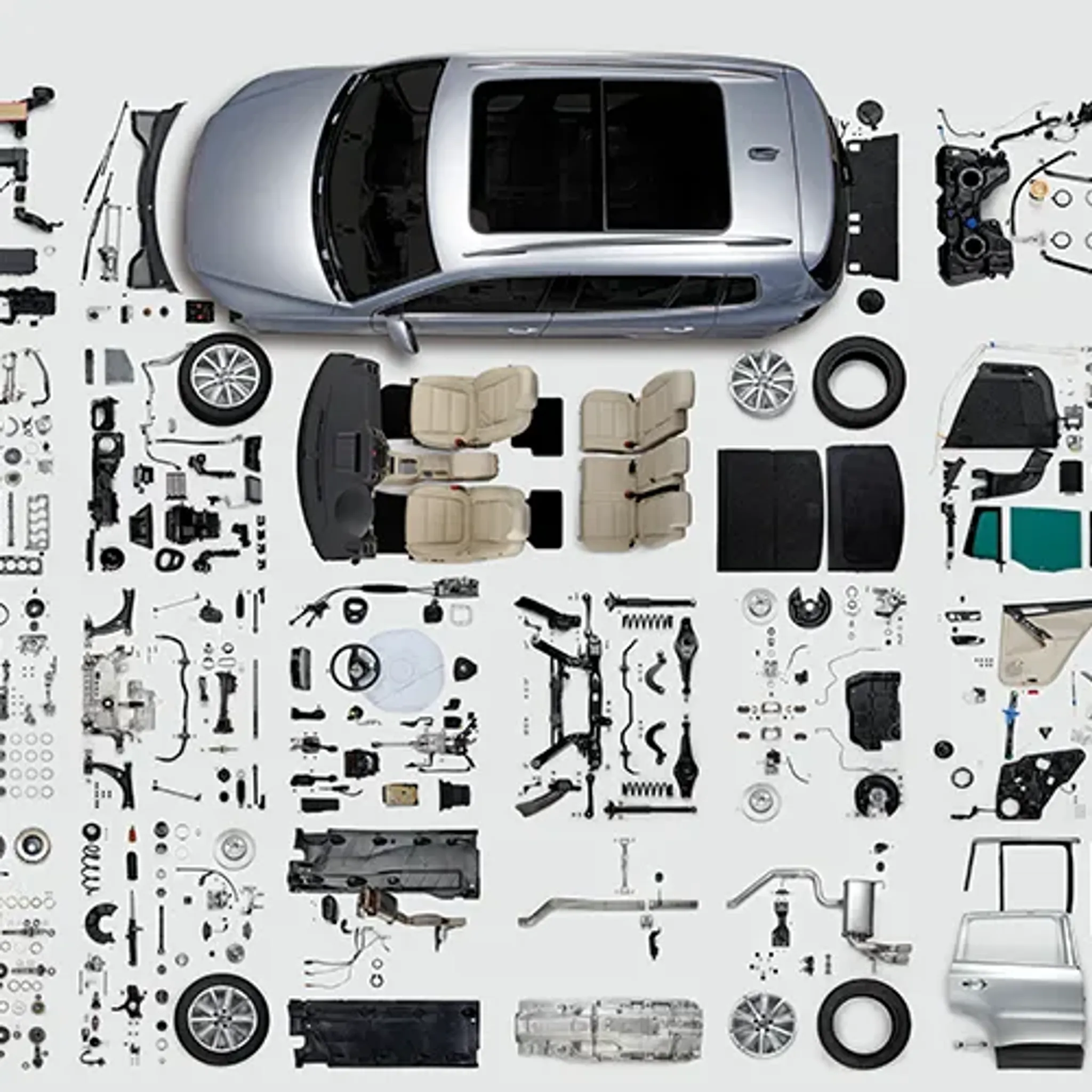 Alle SKODA Ersatzteile nebeneinandergereiht. Von Stossfängern, über Bremsschreiben bis hin zur Abgasanlage allerlei Ersatzteile.