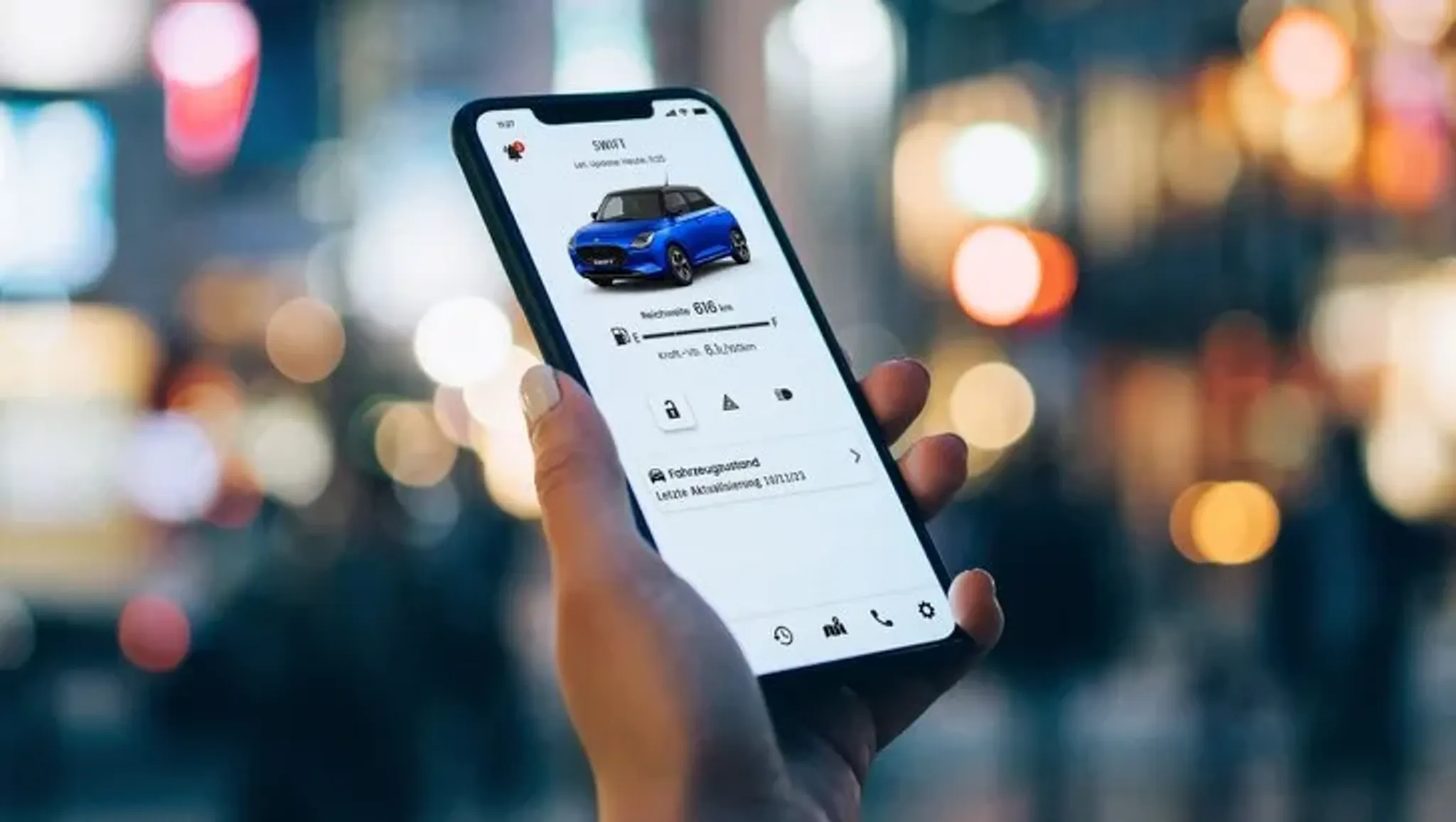 Smartphone mit geöffneter Suzuki connect App